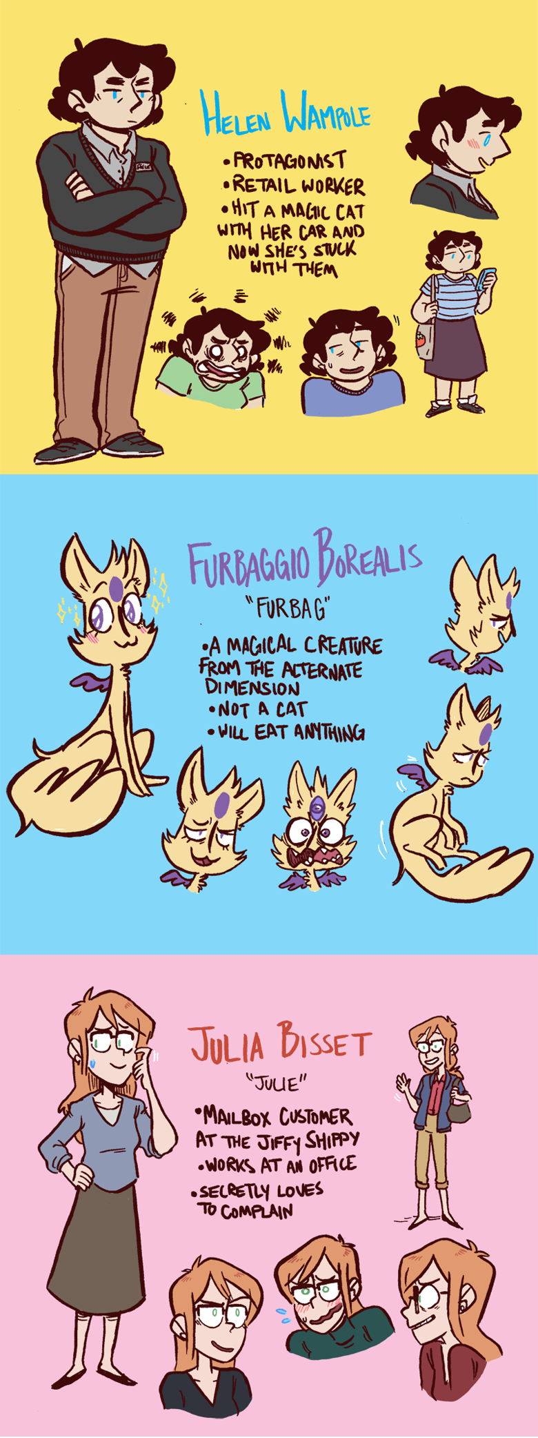 characters! Furbag uses they/them pronouns which I realize I didn't put in their bio.